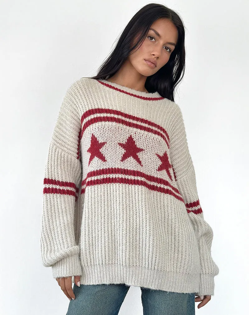 Lulees Oversized Jumper in Oat with Star Stripe