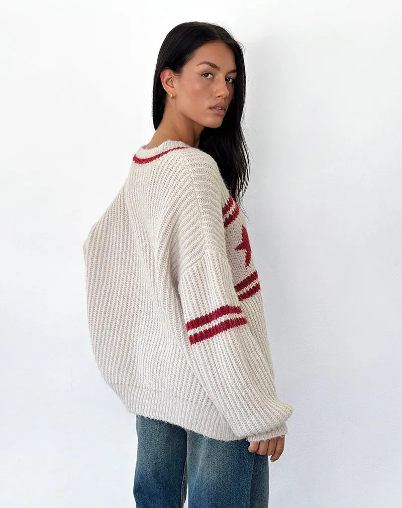 Lulees Oversized Jumper in Oat with Star Stripe