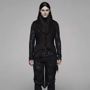 Men's Goth Turn-down Collar Single-breasted Long Swallow-tail Waistcoat