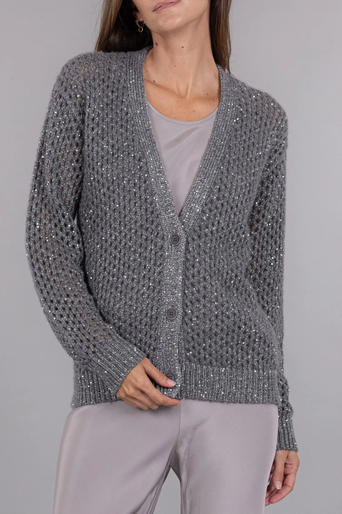 MESH SEQUINS CARDIGAN