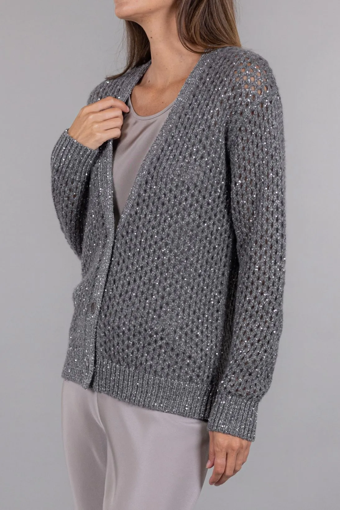 MESH SEQUINS CARDIGAN