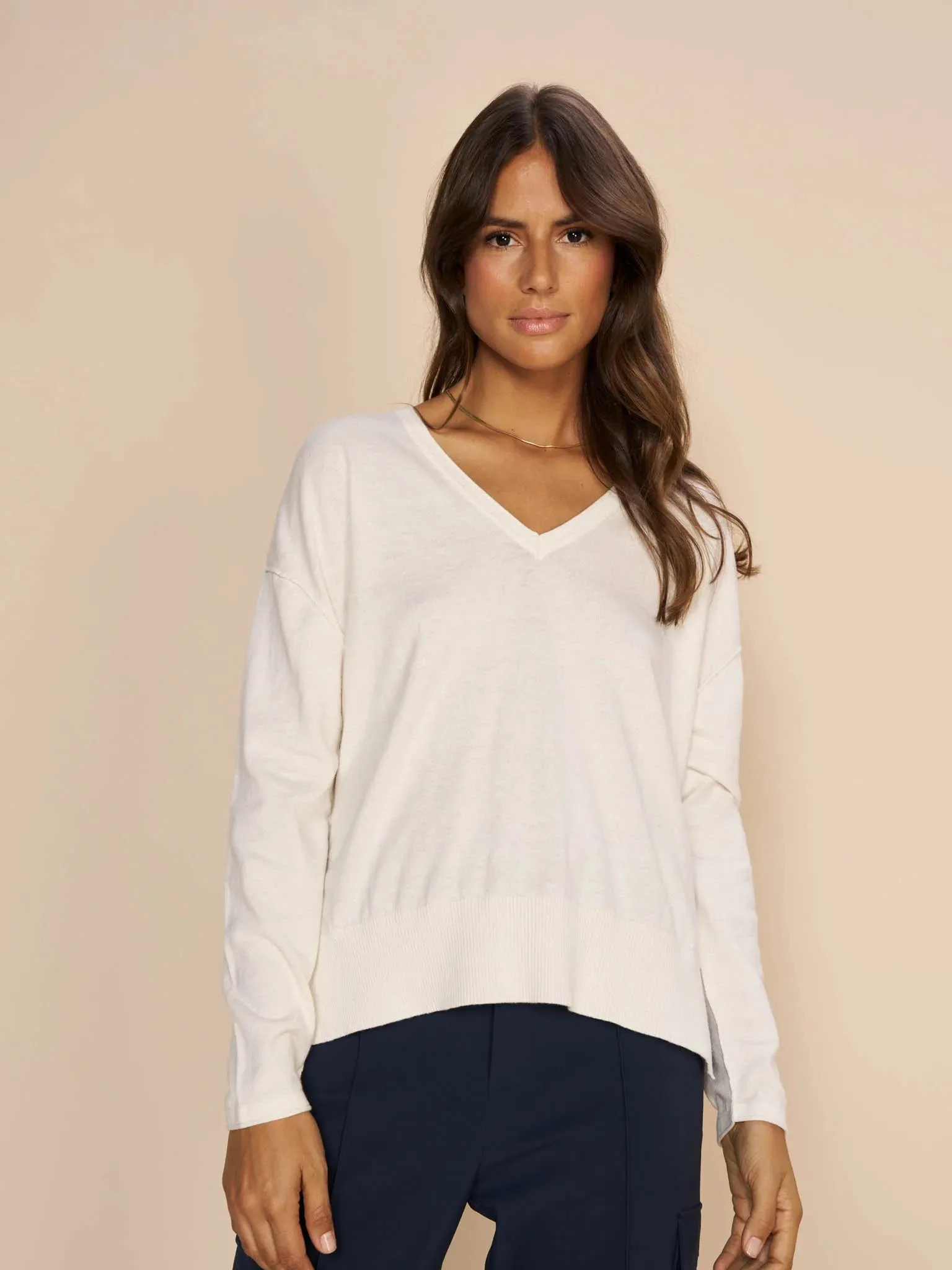 Mos Mosh Tani V-Neck Knit Top Ecru