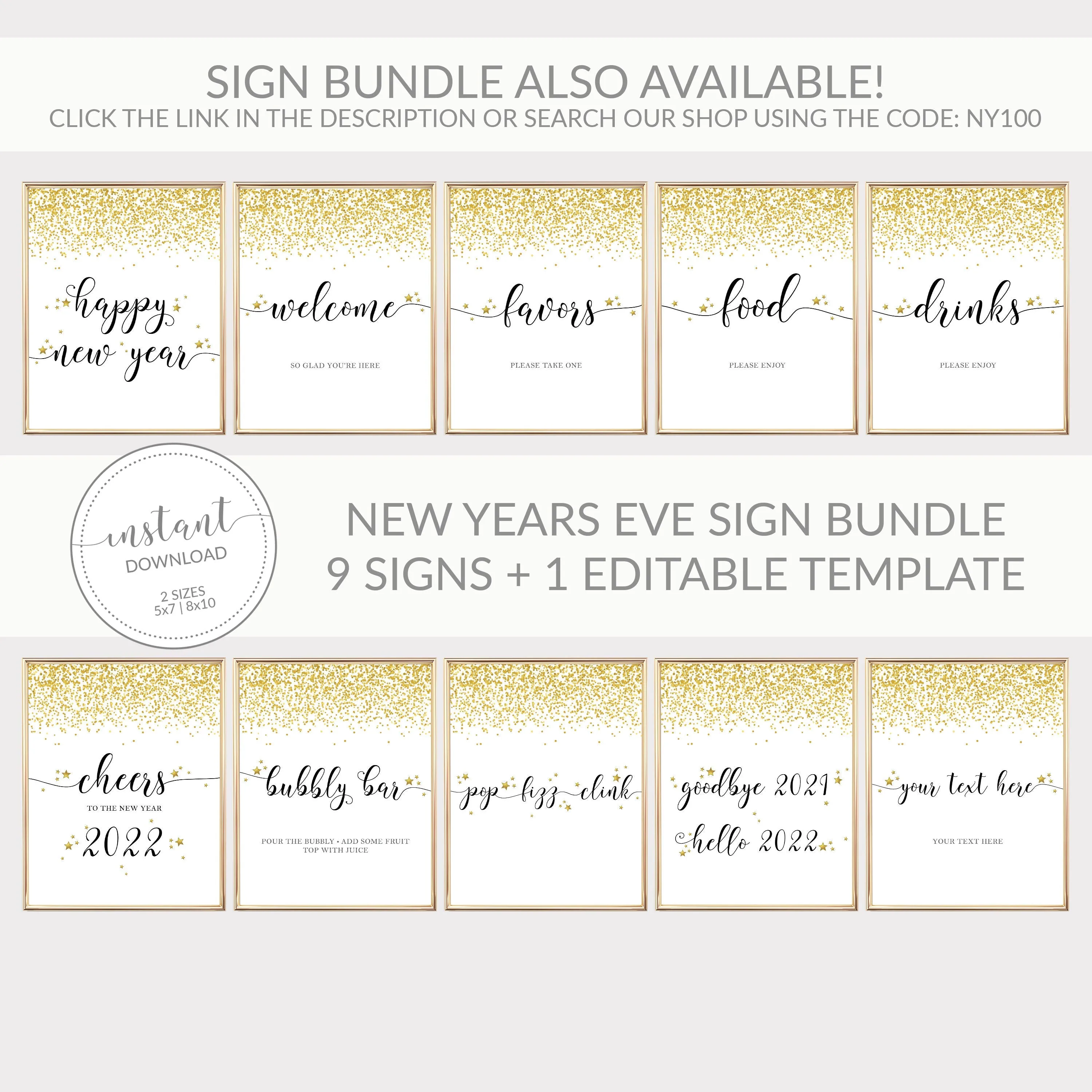 New Year's Food Sign Printable, INSTANT DOWNLOAD - NY100