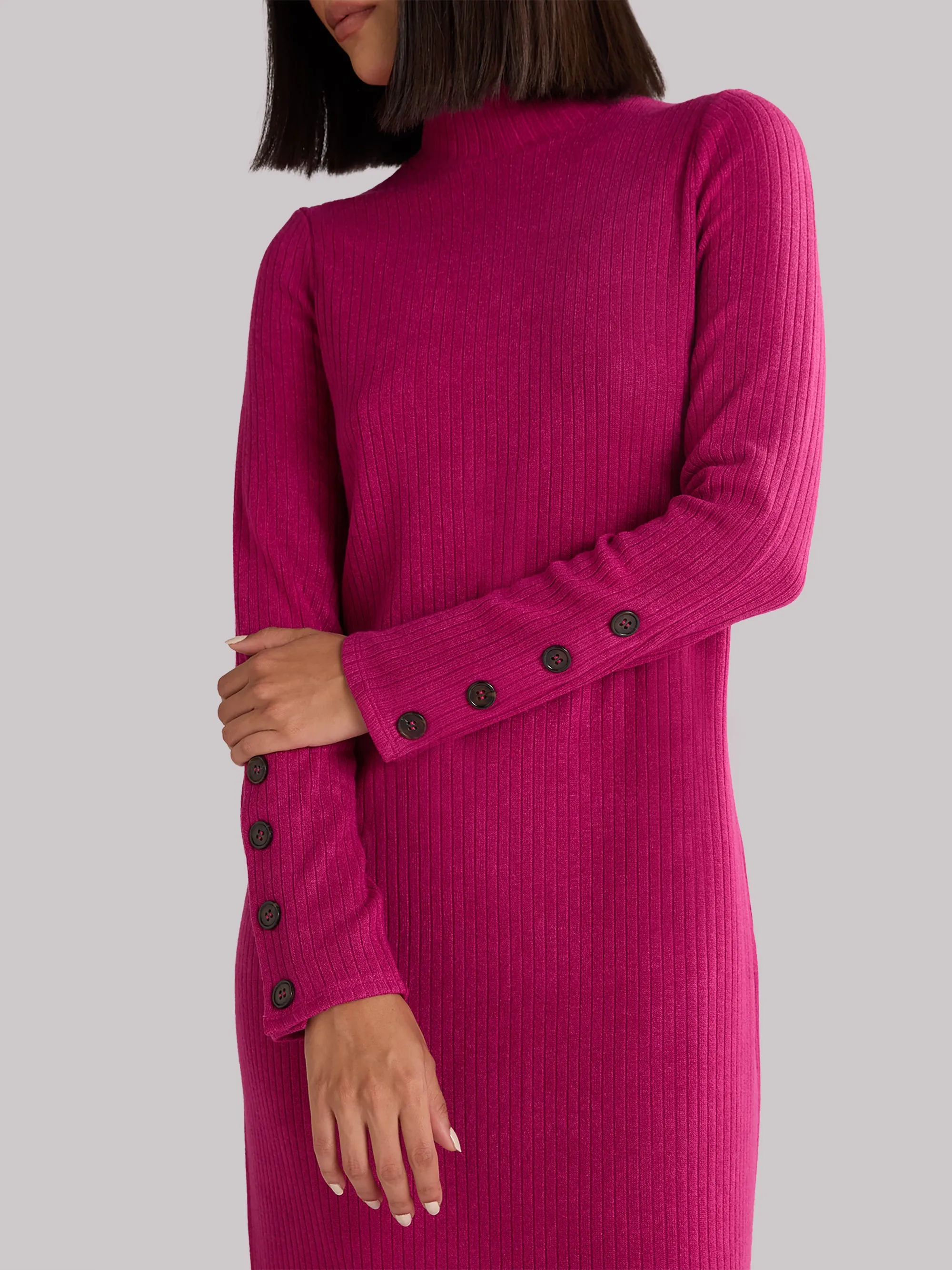 Pink Rib Knit High Neck Dress