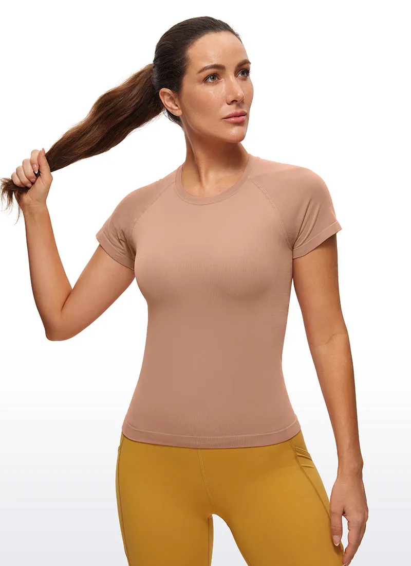 Seamless High Neck Short Sleeves Waist Length