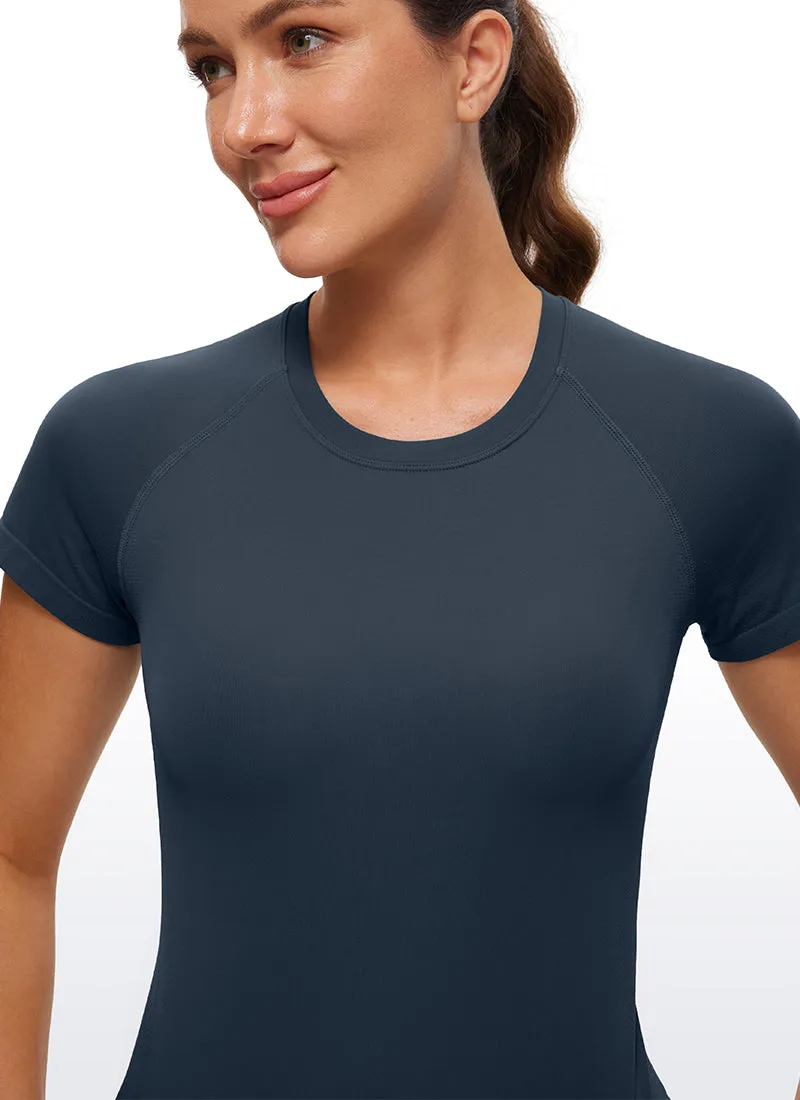 Seamless High Neck Short Sleeves Waist Length