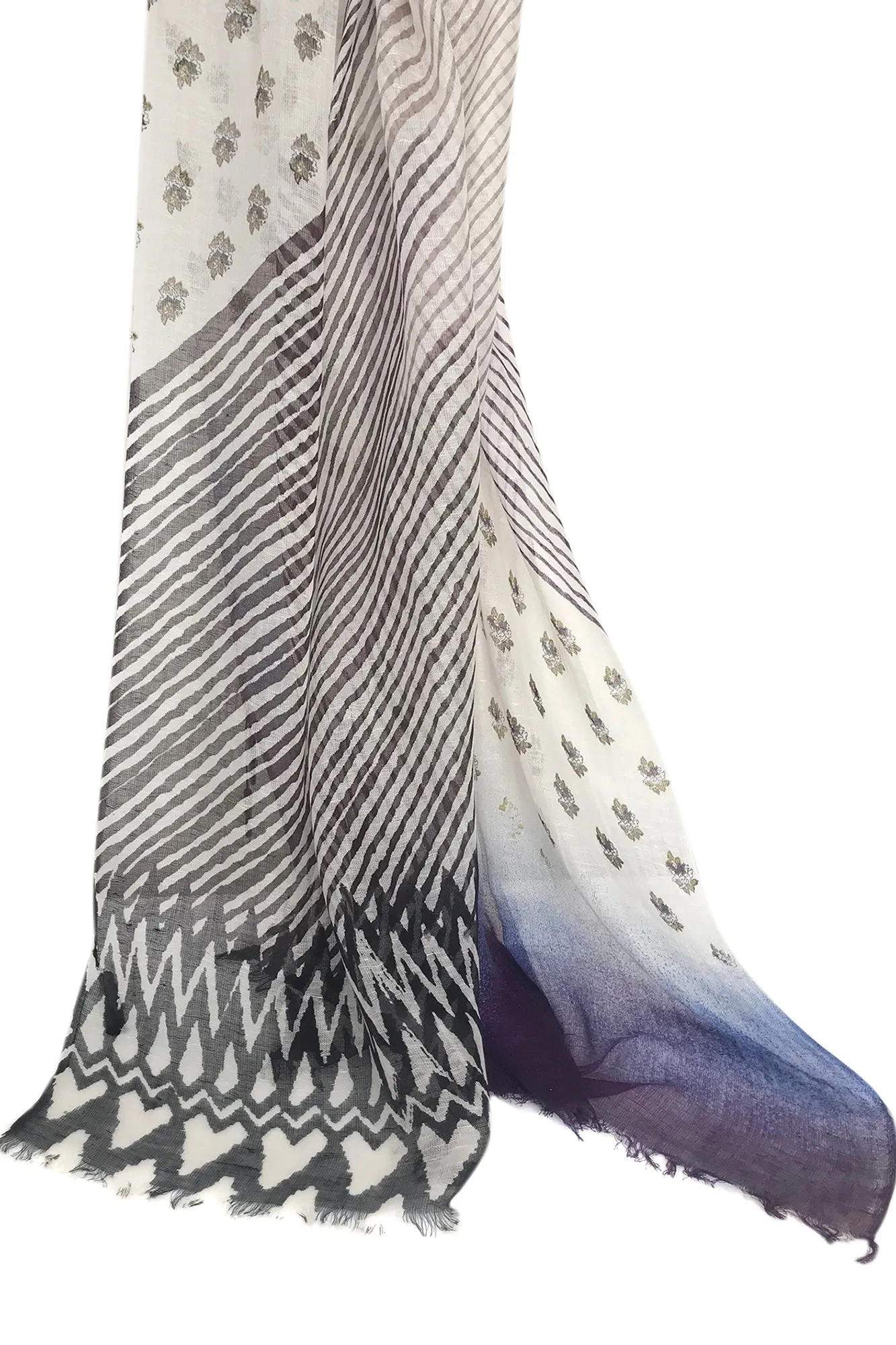 Silk Linen Cashmere - Inky Motif Geometric scarf