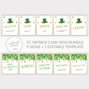 St Patricks Day Sign Bundle Printable, St Paddy's Day Decorations, INSTANT DOWNLOAD - SP100