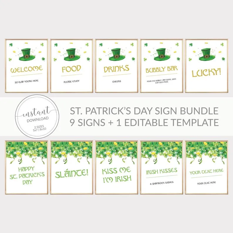 St Patricks Day Sign Bundle Printable, St Paddy's Day Decorations, INSTANT DOWNLOAD - SP100