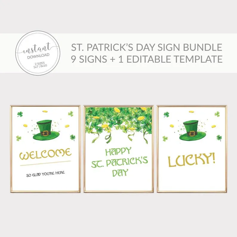 St Patricks Day Sign Bundle Printable, St Paddy's Day Decorations, INSTANT DOWNLOAD - SP100