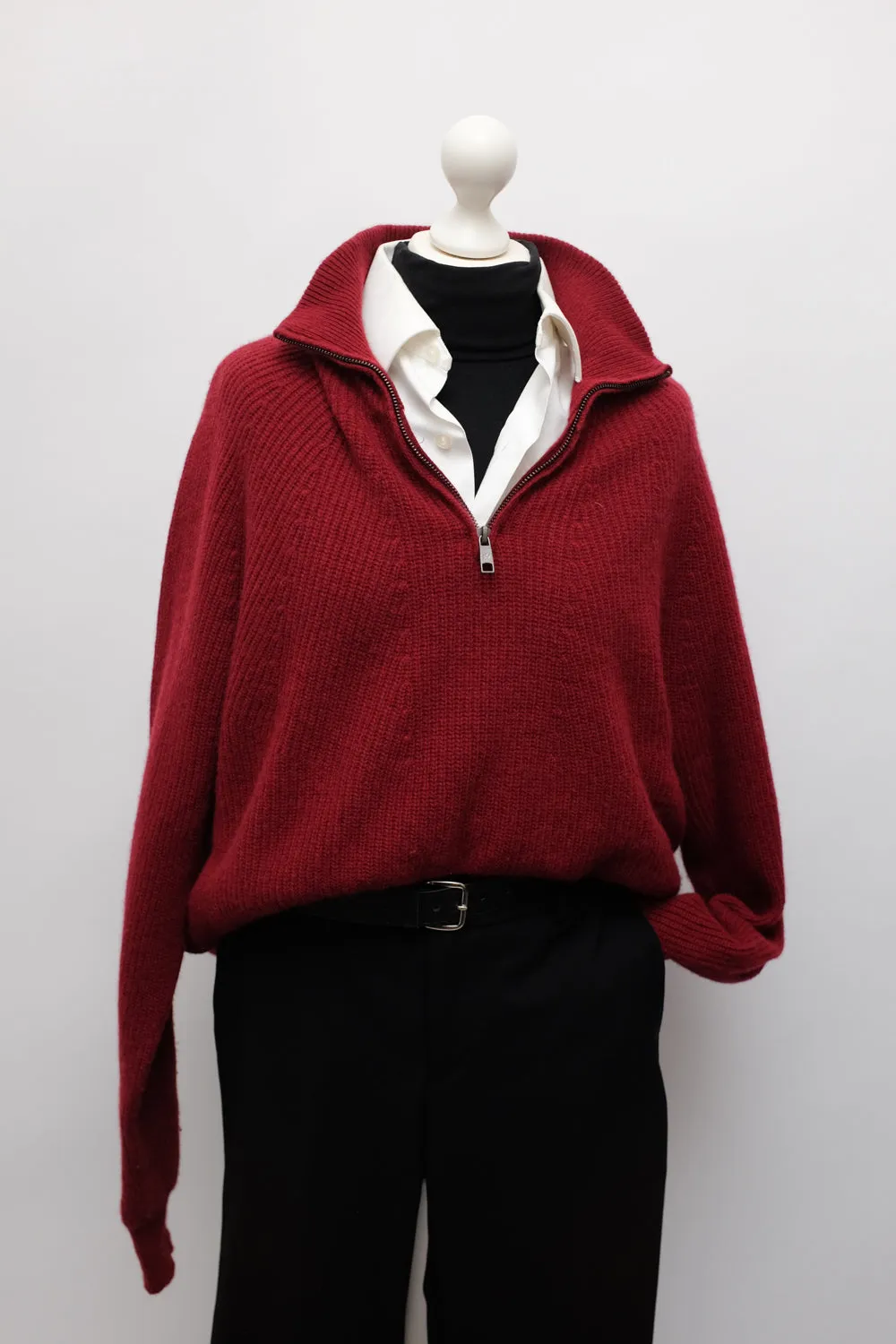 WOOL CASHMERE CHUNKY BURGUNDY TROYER SWEATER