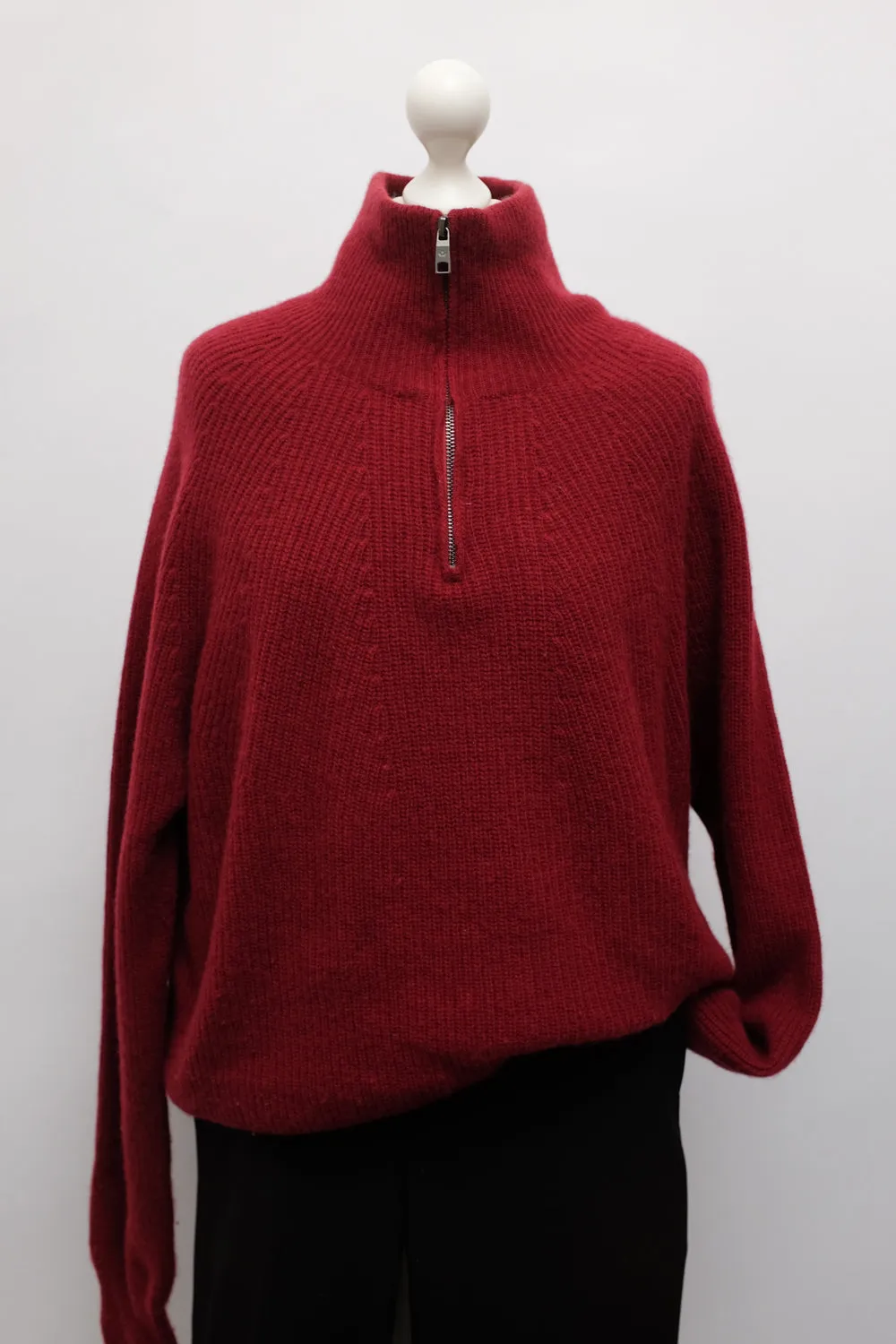 WOOL CASHMERE CHUNKY BURGUNDY TROYER SWEATER