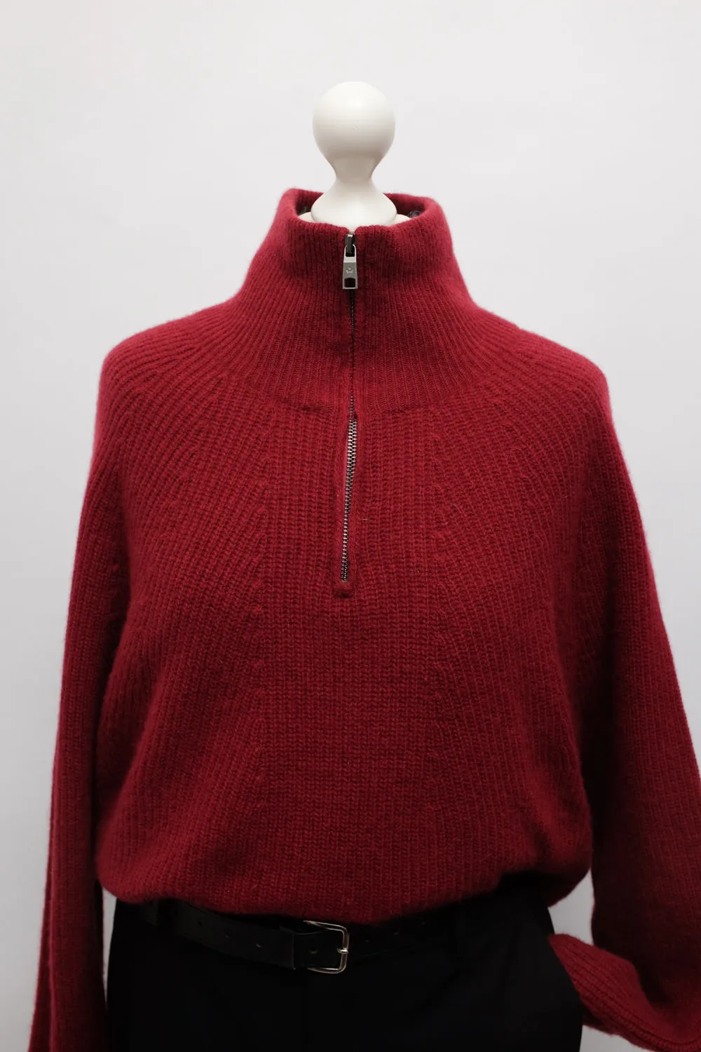 WOOL CASHMERE CHUNKY BURGUNDY TROYER SWEATER