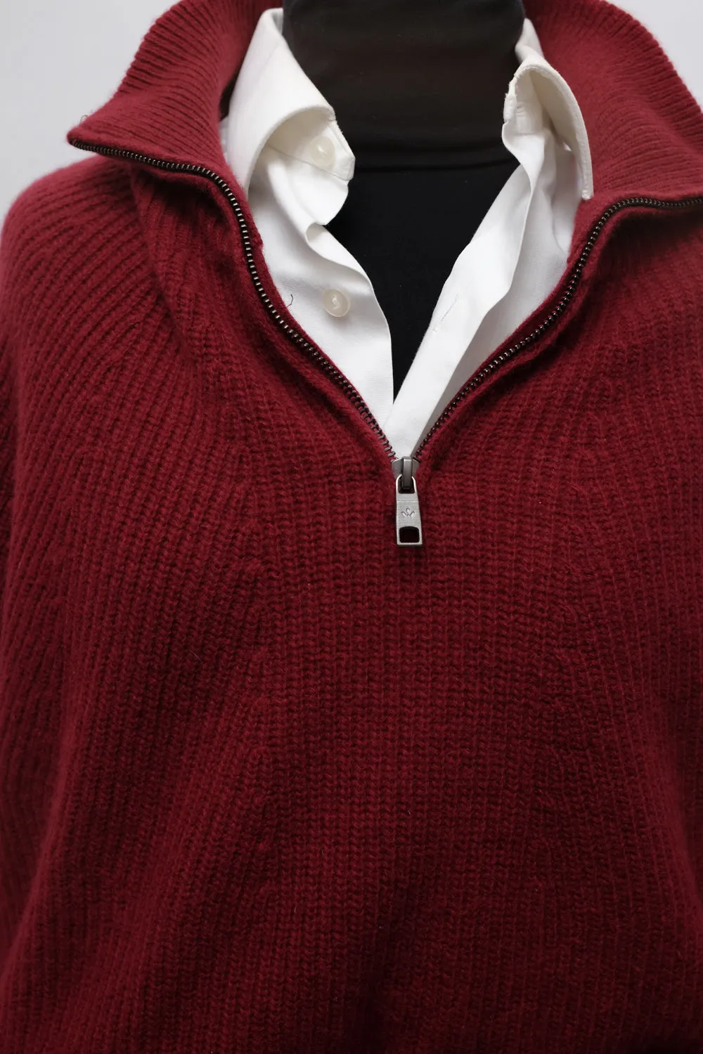 WOOL CASHMERE CHUNKY BURGUNDY TROYER SWEATER