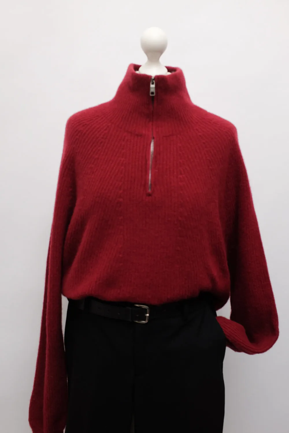 WOOL CASHMERE CHUNKY BURGUNDY TROYER SWEATER