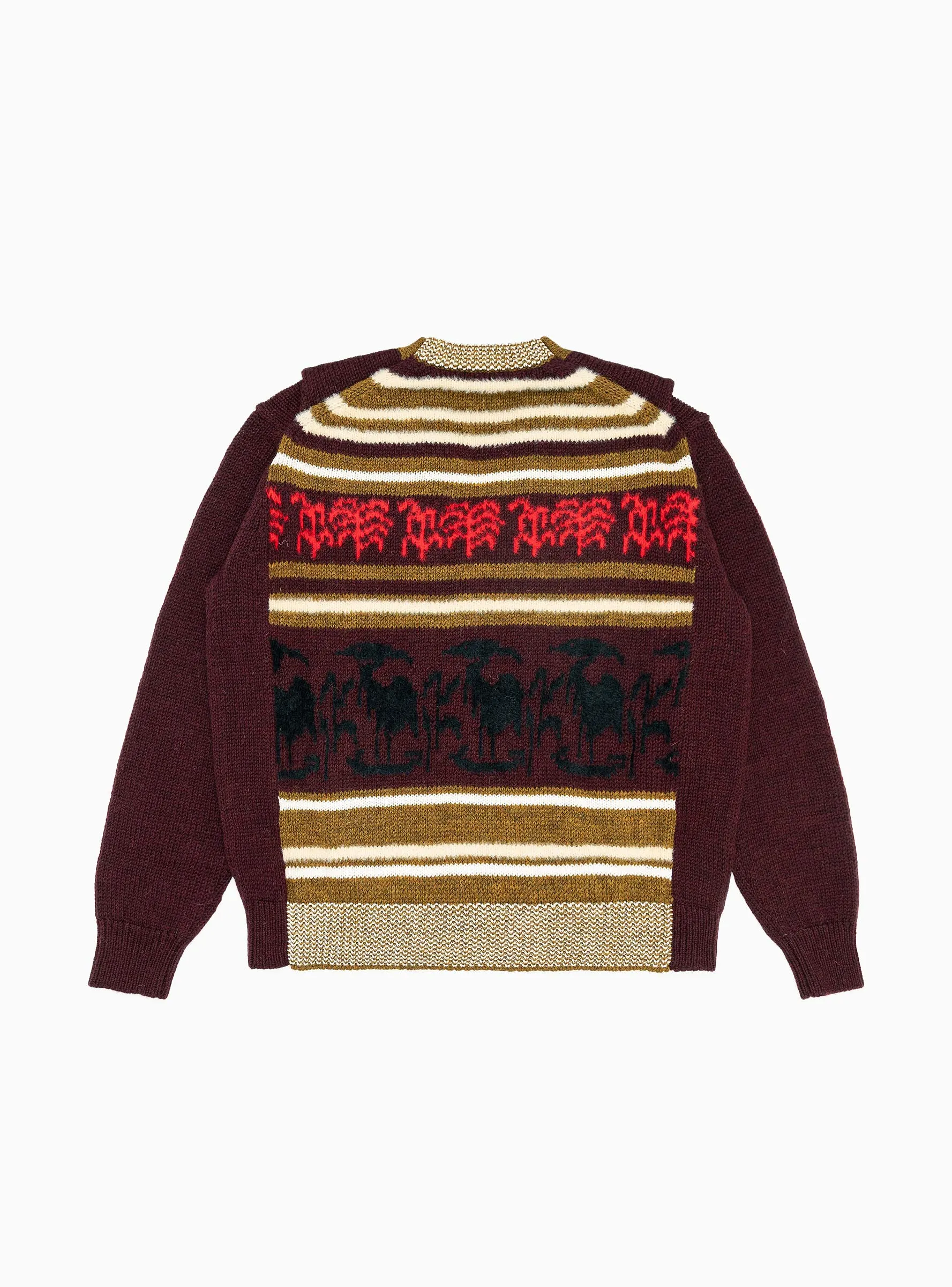 Wool Jacquard Knit Cardigan Dark Red